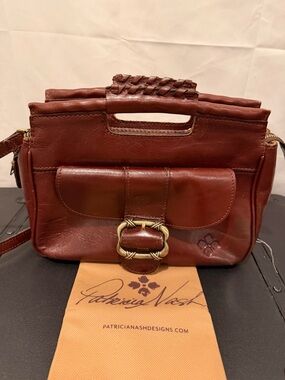 Patricia Nash ovodda Leather brown Satchel.Couple spots from aging.see pics.